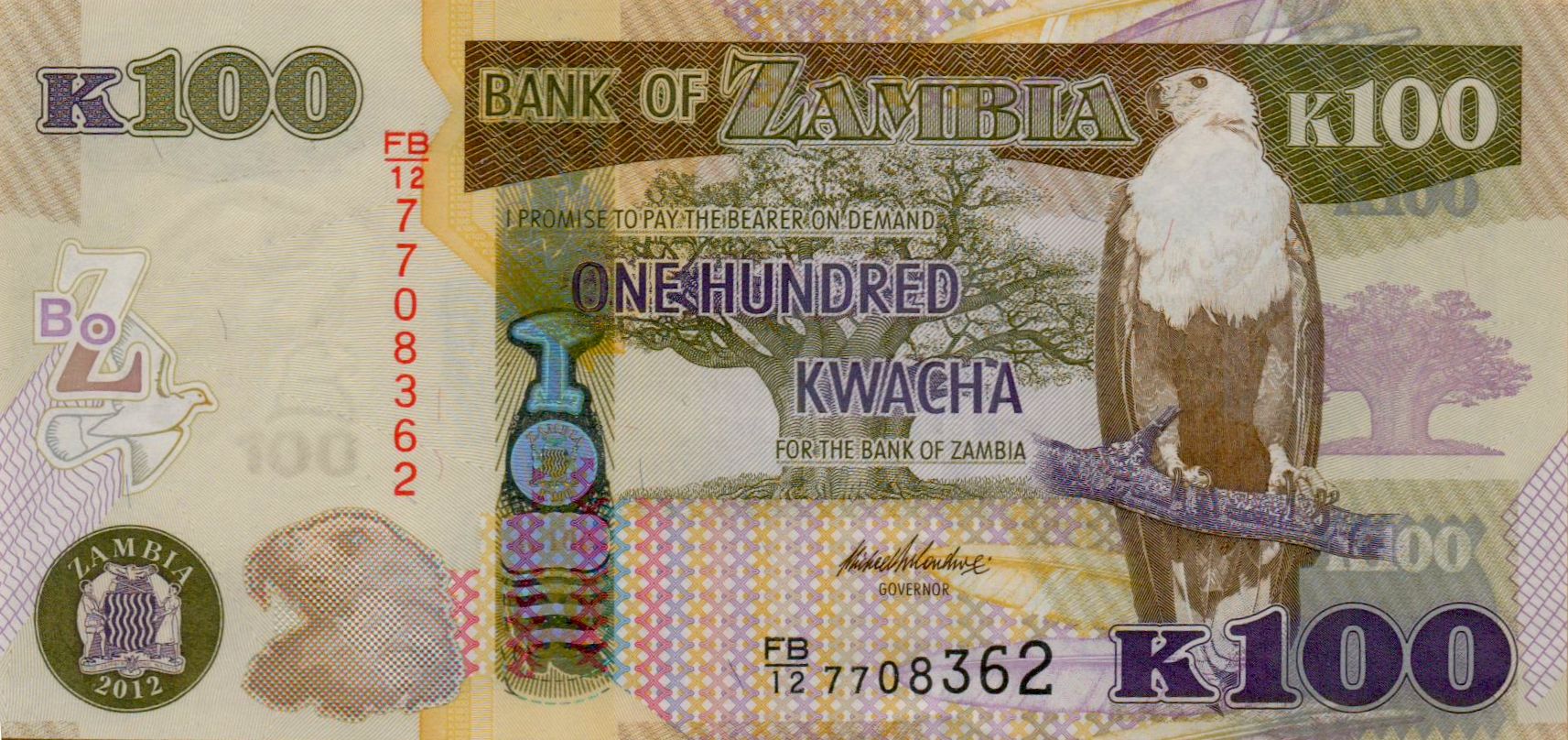 Zambia 100 2012 UNC P-54/a